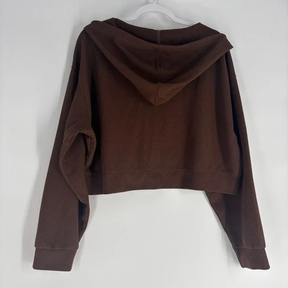 Halara‎ Y2K Cropped Zip Hoodie Brown Waffle Knit Athleisure Jacket Size XL - Picture 3 of 6